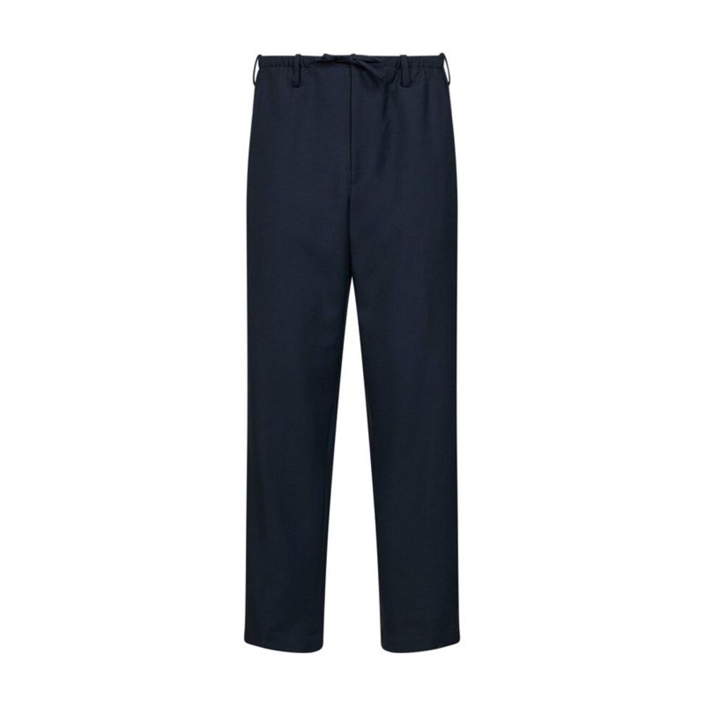Dries Van Noten Men Navy Blue Wool Penny Straight-Leg Trousers